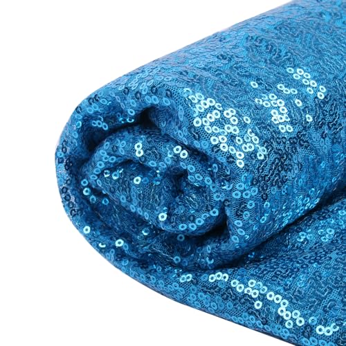 YIEMI Tissu à paillettes bleu ciel par le mètre, tissu brillant scintillant pour vêtements à la mode, décoration de jouets, nappe et DIY etc. (1 mètre, bleu ciel)