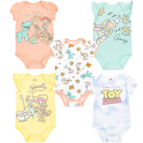Image of Disney Classics The Aristocats Lion King Winnie the Pooh Pixar Toy Story Baby Girls 5 Pack Bodysuits Newborn to Infant