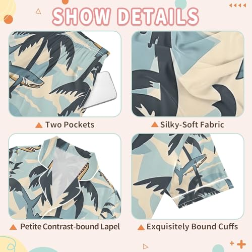 senya Coconut Tree Shark Satin Summer Pajama Sets Silk Short Sleeve Button Down Sleepwear3