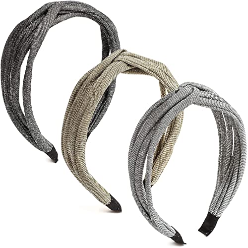 Glitter Twisted Knot Headbands for Women (3 Pack)