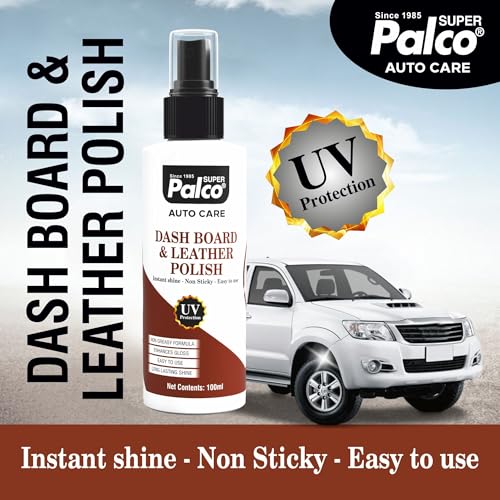 Image of PALCO Dashboard & Leather Polish 100ml with Sponge (Pack of 1) All in One Car Polish Spray Interior Cleaner, Restores Shine for Dashboard, Leather Seats & Panels Bike Polish for Shining