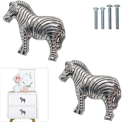 CPELLESSE 2 Pcs Zebra Kitchen Cabinet Knobs Animal Cabinet Knobs Pulls Gold Dresser Drawer Handles Pulls Cupboard Door Decorative Knobs (Silver) Cover