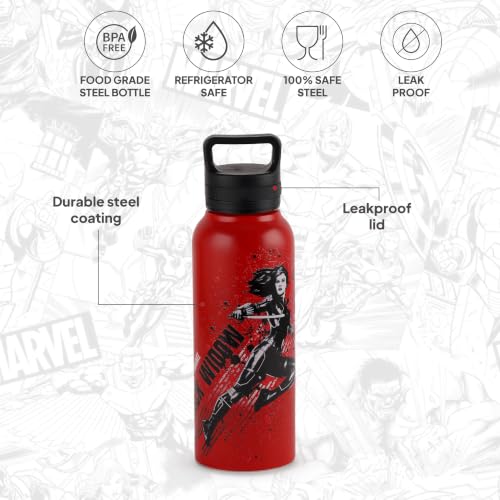 Image of CELLO Kidzbee Aqualoop 3D Black Widow Design Stainless Steel Kids Water Bottle For Daily Use 790 ml, Red | 3D Touch & Feel Print, Single Wall Fridge Safe Rustproof & Leakproof School Kids Water Bottle