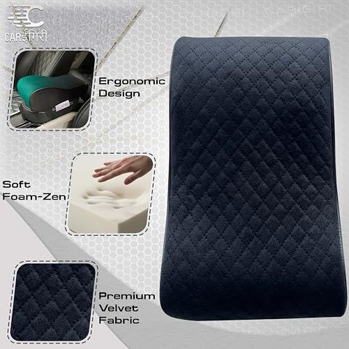 Image of Carigiri ComfiRest Car Armrest Cushion| Memory Foam Arm Cushion| Universal for All Cars| Armrest Support Extender| Height Armrest Pad(Black Seam,Breathable Velvet,Dual Mobile Pocket)