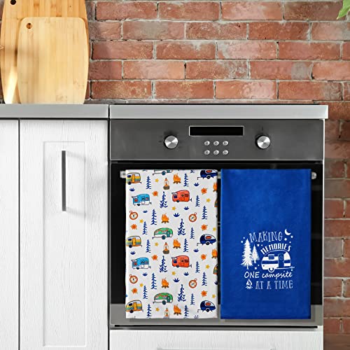 4 Pcs Camping Towels Set, Making Memories One Campsite At A Time Rv Dish Towel, Funny Camping Dish Towels Dish Cloths, Soft And Absorbent Pot Holder, Camping Oven Mitt (Blue Stylish Style) #TOP6