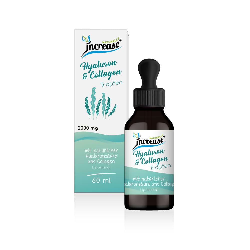 Liposomale Hyaluron & Collagen Tropfen hochdosiert - (60.000mg pro Packung) 2000mg Hyaluron & Collagen pro Tagesdosis - MCT Öl - Hohe Bioverfügbarkeit