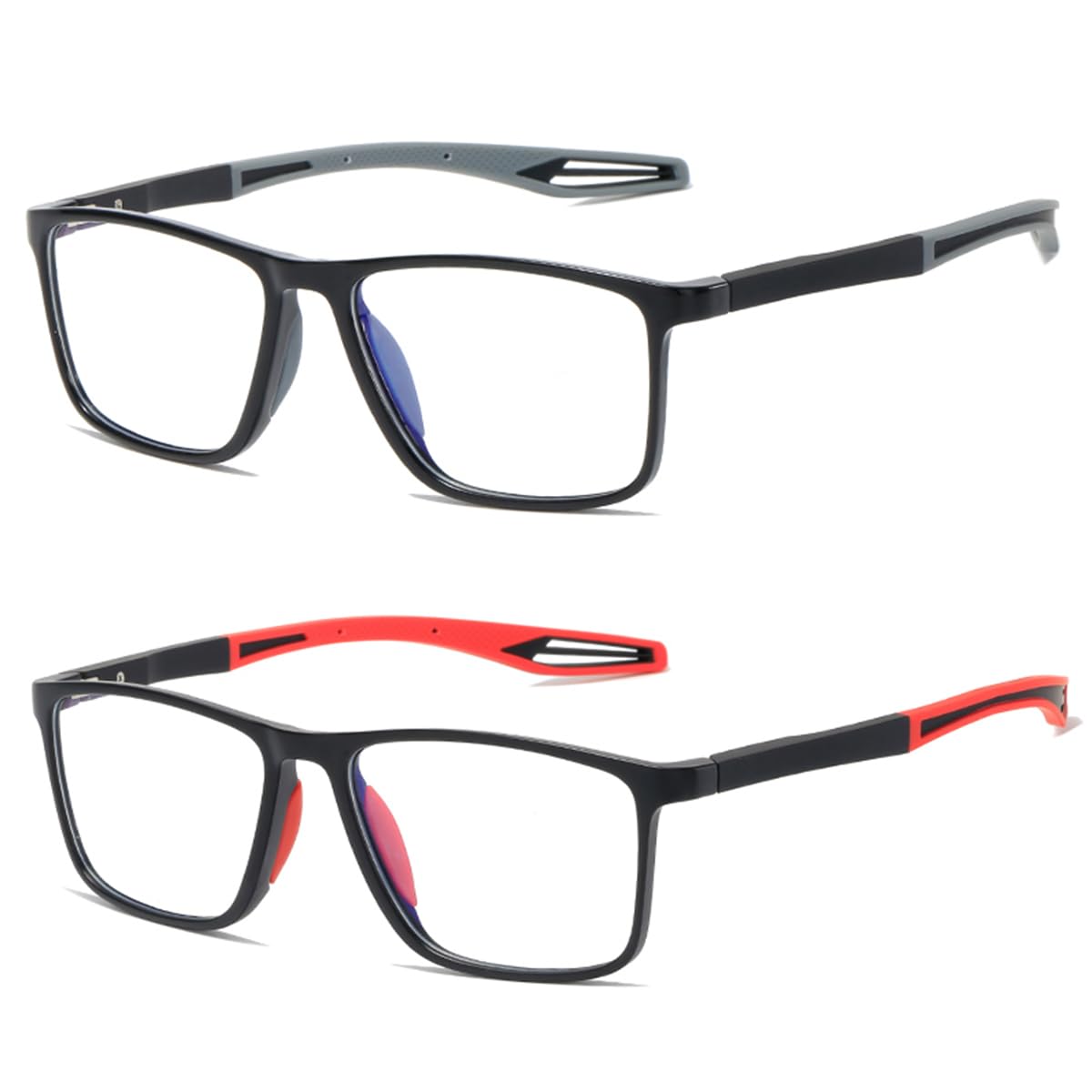 ZUVGEES 2 Pack TR90 Square Sports Reading Glasses for Men and Women(2 works(Black+Red),3.50)