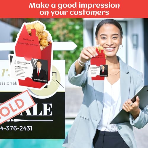 Image of Hoolerry 100 Set Open House Gift Real Estate Agent Supplies Popcorn Box with Card Holder Open House Supplies Business Gift Card Thank You for Popping by Candy Box for Estate Agent Favors(Red)