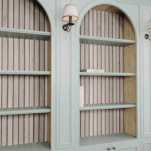 VEELIKE Grey Wood Slat Wallpaper 3D Effect Wood Panel Wallpaper Contact Paper Peel and Stick Door Vinyl Wrap for Furniture Sticker Bedroom Sticky Back Plastic Roll Bathroom Wardrobe Kitchen 40cm×300cm - Image 4