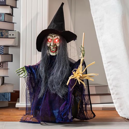 Décoration de sorcière activée par la voix avec yeux LED rouges Halloween - 6