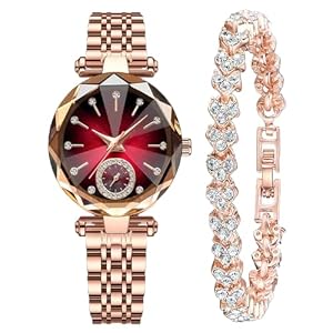 Women Watches with Bracelet Rose Gold for Lady Elegant Stainless Steel Strap Fashion Analog Creative Diamond Dial Wrist Watch
