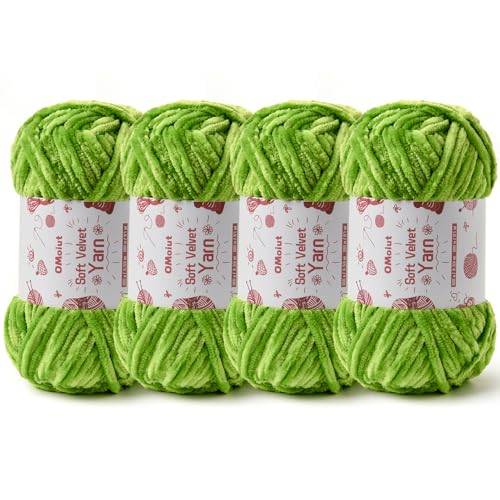 Image of 4x100g Fluffy Velvet Chenille Yarn for Crocheting and Knitting, 4x80m (87.5yd) Baby Yarn for Crocheting Soft, Crochet Chunky Yarns Amigurumi Yarns (4 Emerald Green)
