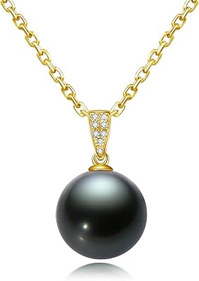 Tahitian Black Pearl Moissnaite Bar Necklace，Genuine Round Pearl Diamond Pendant Necklaces for Women