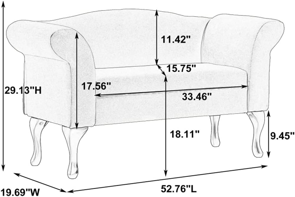 2 Seat Sofa, Couch Lounge Bed with Wooden Legs, Upholstered Linen Fabric Loveseat & Armrest Chair for Bedroom