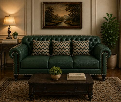 Image of Luxury Sofa Set Luxury Chesterfield Sofa in for Home Living Room & Office (Highback 3 Seater Green)