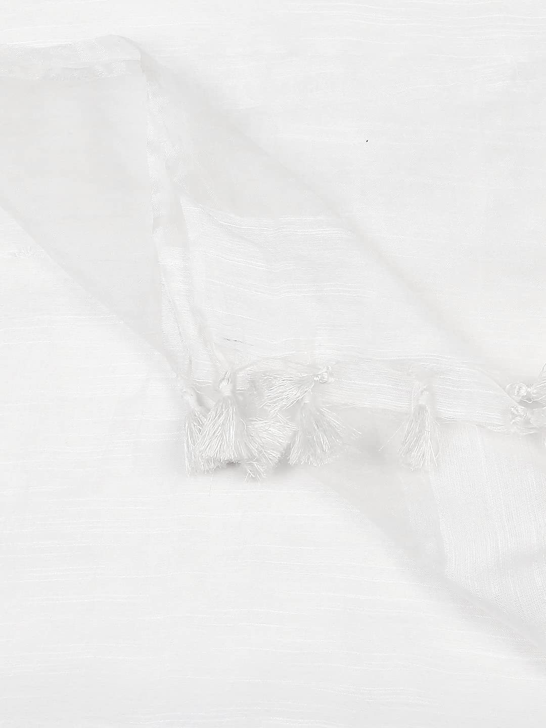 DUPATTA BAZAAR Women's White Linen Dupatta With Organza Border And Tassels, Free Size - Image 4 thumbnail