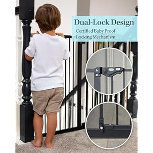  InnoTruth-396-Dog-Gate-for-Stairs-Doorways-30-Tall-Baby-Gate-Pressure-Mount-Pet-Gates-Easy-Step-Auto-Close-Both-Sides-Walk-Thru-Child-Gate-Dual-Lock-Safety-Design-and-One-Hand-Opening-Black