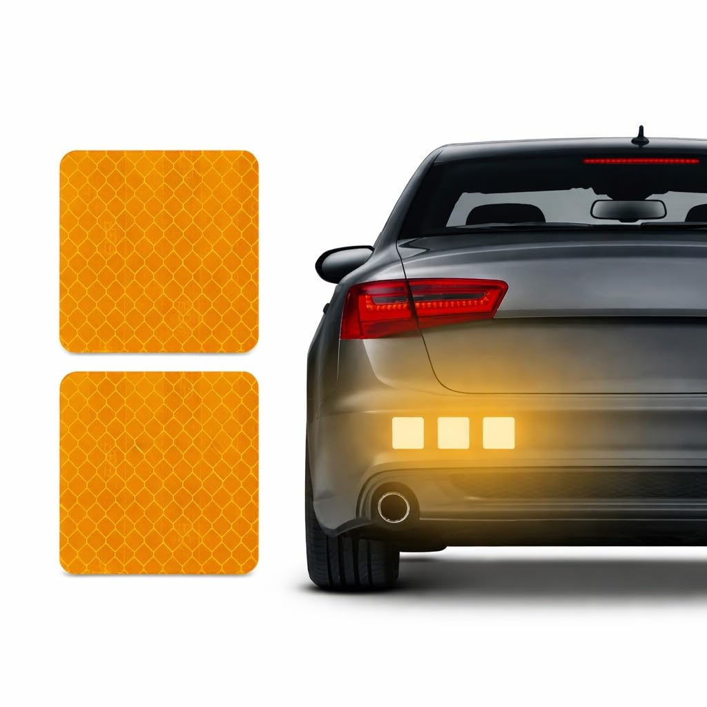 VADDA (Yellow 10Pcs Square Car Truck Bumper Safety Reflective Warning Strip Night Driving Riding Safety Stickers Motorcycle Bicycles Safety Sticker 5cmX5cm-image-47