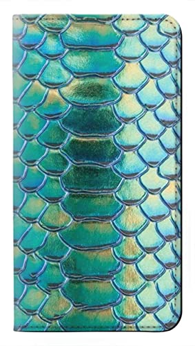 Étui cuir iPhone 15 Plus vert motif serpent, housse antichoc flip
