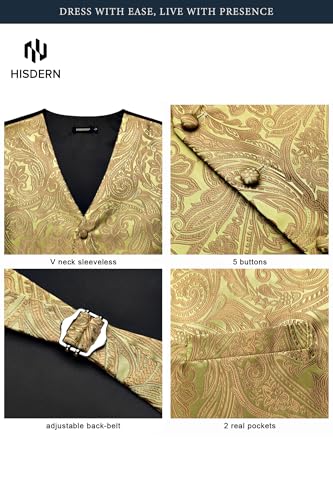 Image of HISDERN Mens Vest Tie Set 3PC Formal Waistcoat Paisley Floral Jacquard Necktie Pocket Square Suit Vests Wedding Party