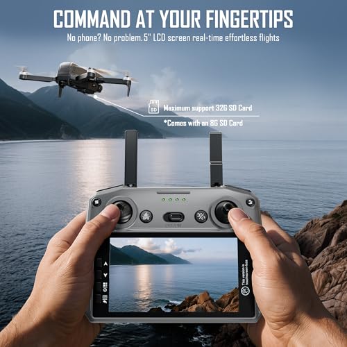 Image of GPS Drone with 4K Camera for Adults 5 inch Screen FPV RC Quadcopter Auto Return | 60 Min Flight, GPS Follow, Circle Fly, Brushless Motor, Under 249g Lightweight Foldable RC Drones for Beginners