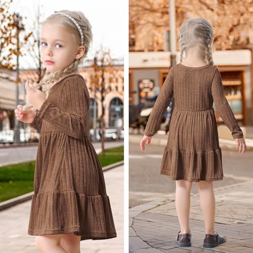 Image of Toddler Baby Girl Long Sleeve Dress Girls Knit Sweater Dresses Tiered Kids Swing Holiday Clothes Fall Winter