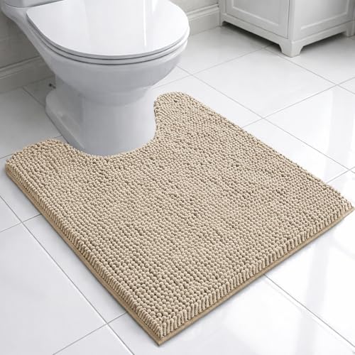 Image of LUXEHOME International Microfibre Chenille Contour Bath Mat for Bathroom, Anti Slip Super Absorbent Quick Dry Washable Bathroom Mats, Solid (Beige 47x47cm) Pack of 1