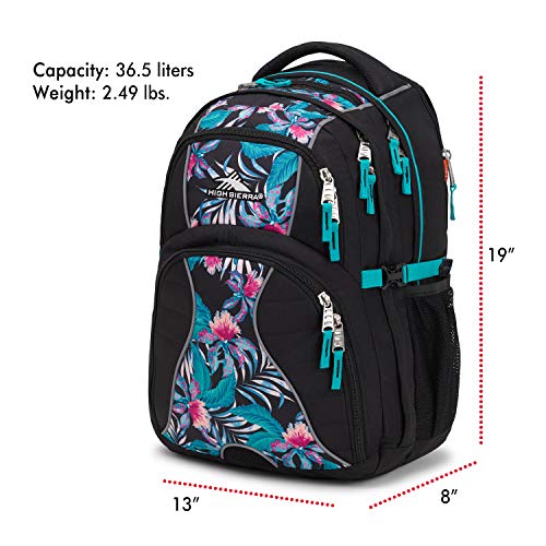 Image of High Sierra Swerve Laptop Backpack, Black /Tropic Nights /Turquoise, 19 x 13 x 7.75-Inch