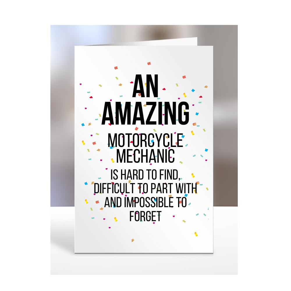 Retirement Card for Women Men, Leaving Gifts for Colleagues, Boss, Farewell, Goodbye Presents for Motorcycle Mechanic, An amazing is hard to find, A5-225b_244 — image 1