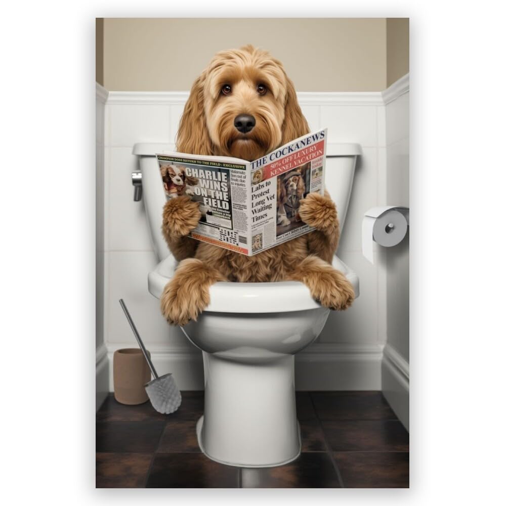 Jyscillate Style-6-Unframed Funny Cockapoo Dog Bathroom Poster - Adorable Cockapoo On The Toilet Art Print - Humorous Bathroom Wall Art For Dog Lovers - For Pet Owners - Bathroom Decor 20X30inch Unframed, Style-6