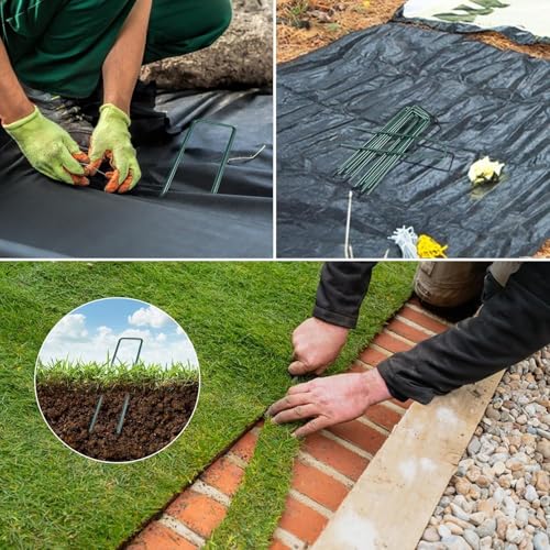 Cobenga 100 Stück U-förmige Gartenheringe, 150 mm, U-förmige, robuste Unkrautvliesheringe, verzinkter Stahl, Metall-Gartenheringe, Kunstrasenheringe, Stifte für Unkraut, Gewebe, Matten, Kunstrasen