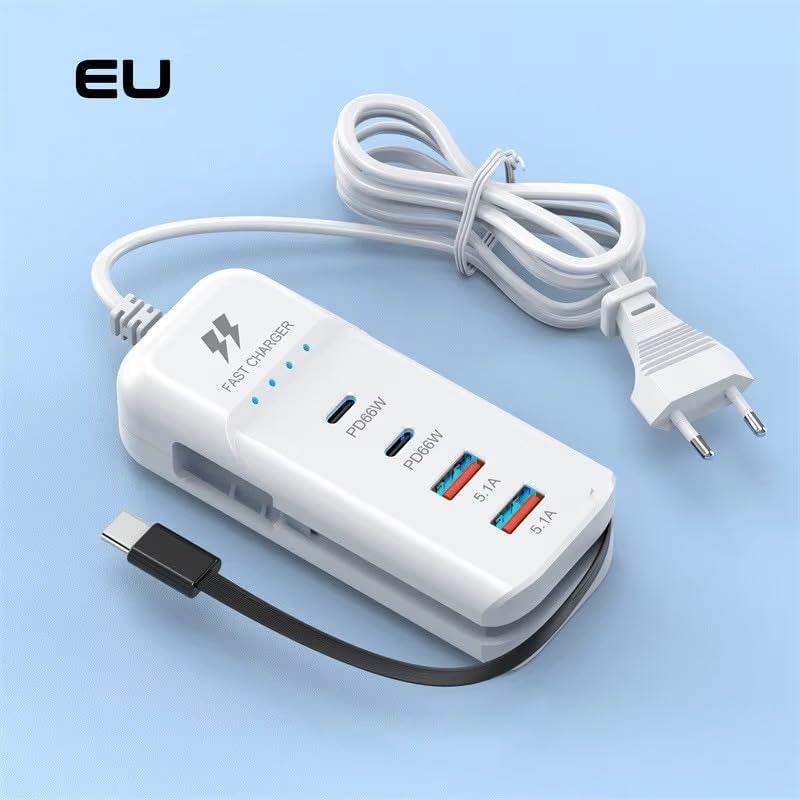 Image of 66W Rack Charger with 4 Ports /66W Fast Charger 2 Type-C & 2 USB with Type-C Cable /Fast Ra.ck Charger with (66W Rack)
