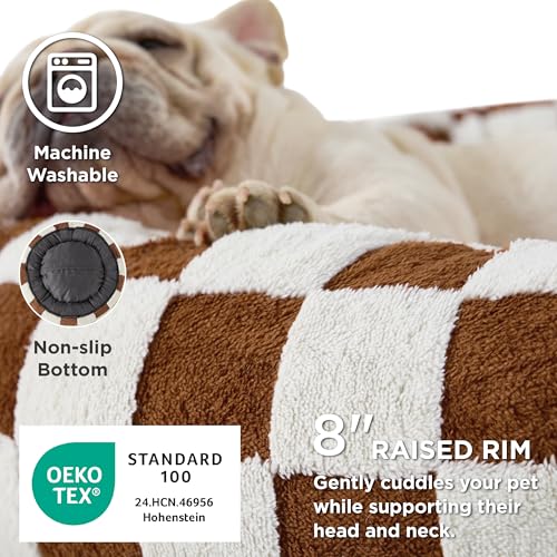 Image of LE SURE Shown on TV Donut Medium Dog Bed - Round Catc Sofa Indoor Anti-Anxiety Calming Bed Gift for Pets, Washable Cute Modern Beds with Jacquard Shaggy Plush & Anti Slip Bottom, 30 Inch, Brwon