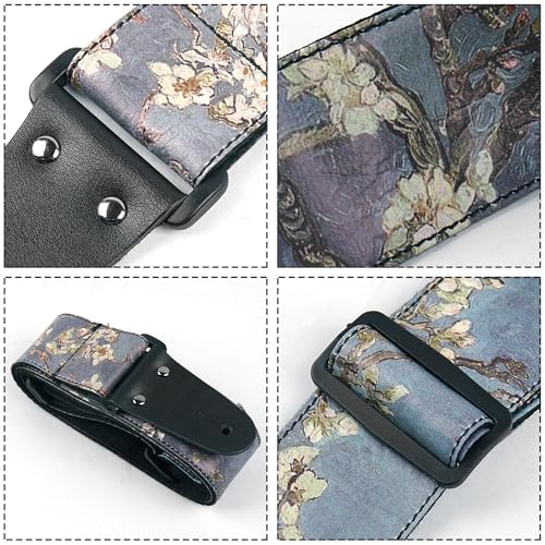 Image of Adjustable Guitar Strap Includes 2 Strap Locks & 2 Matching Picks & 1 Picks Holder & 1 leather Strap Button.
