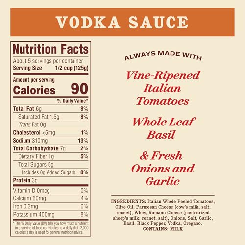 Image of Rao's Homemade Vodka Sauce, 24 oz, Tomato Sauce, All Purpose, Keto Friendly Pasta Sauce, Premium Quality Tomatoes from Italy & Vodka (Pack of 2)