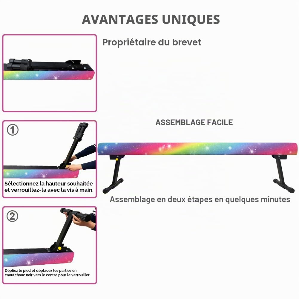 HomeSun Poutre d’Équilibre Gymnastique 240 cm | 4 Hauteurs Réglables 17–56 cm pour Enfants et Débutants