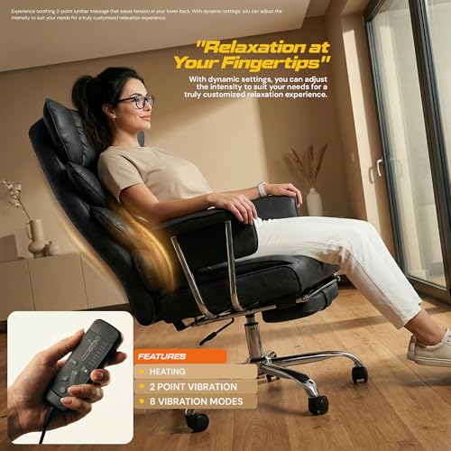 Image of DROGO Monarch-X Massage Office Chair with Vibration & Heat | Big and Tall Ergonomic Executive Computer Chair with PU Leather & 150Reclining | Gaming Chair with Spacious Cushion Seat & Footrest(Black)