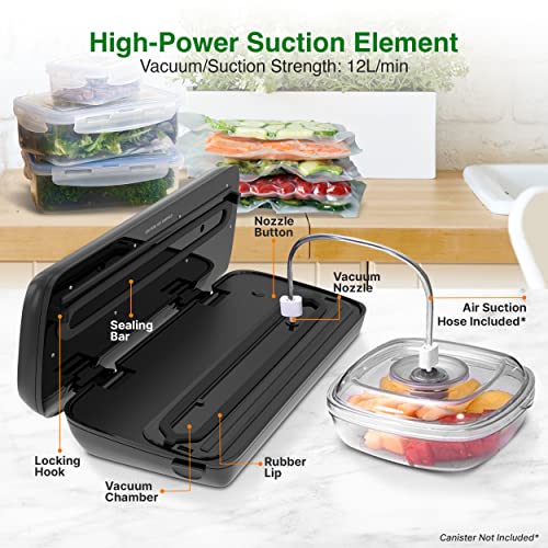 Nutrichef Pkvs Sealer | Automatic Vacuum Air Sealing System Preservation W/Starter Kit | Compact Design | Lab Tested | Dry & Moist Food Modes | Led Indicator Lights, 12", Stainless Steel #TOP3