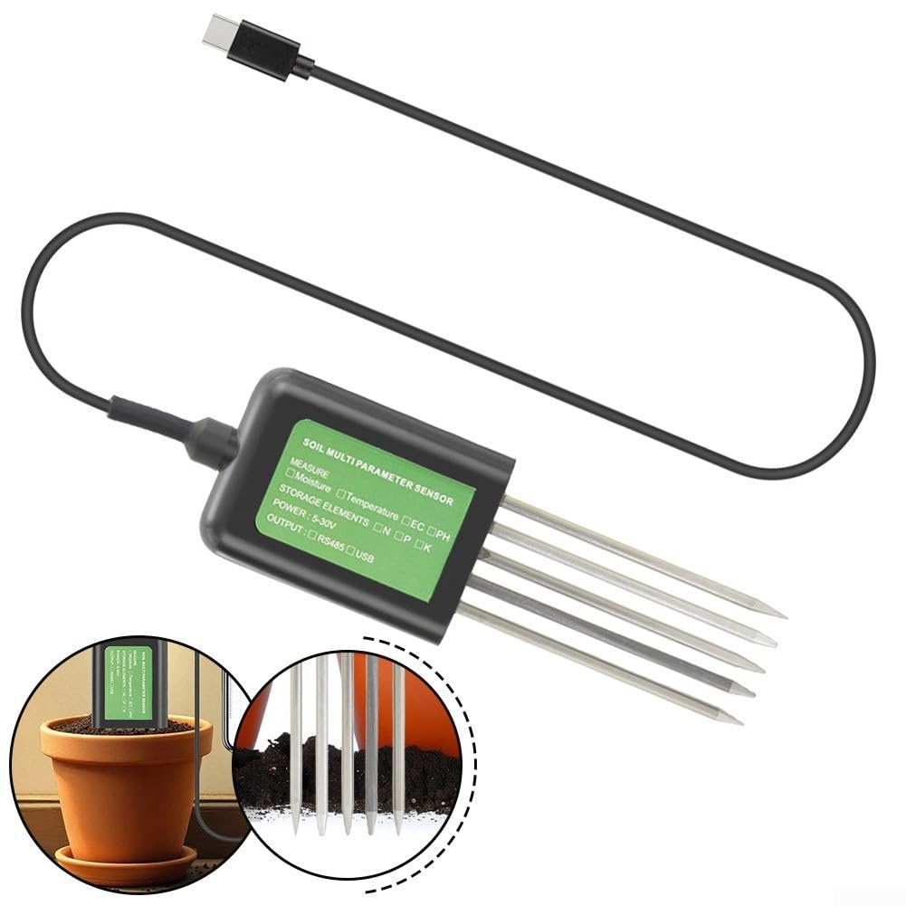 7-in-1 Digitales Bodentest-Messgerät, USB-Bodenanalysewerkzeug mit NPK pH-Temperatur-Feuchtigkeitssensor für Landwirtschaft, Gartenforschung