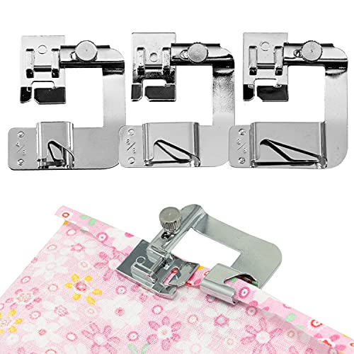 Wide Rolled Hem Foot Set 3pcs. Rolled Hem Presser Foot Compatible with Brother, Singer & Janome Low Shank Sewing Machines. Wide Hem Foot for All Fabrics. 1 Foot in Each Size [0.5in, 0.75in, 1in]