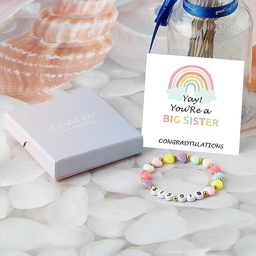 Image of Haoze Big Sister Bracelet Gifts for Women, Pink Pearl Beads Big Sister Heart Charm Bracelet Promoted to Big Sister Gift