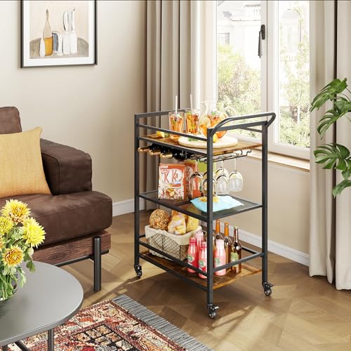 Tajsoon3tierbarcartmobilebarservingcartindustrialstylewinecartforkitchenbeveragecartwithwinerackandglassholderrollingdrinktrolleyforlivingroomrusticbrown  Urban Country Home Decor Tajsoon 3 tier bar cart mobile bar serving cart industrial style wine cart for kitchen beverage cart with wine rack and glass holder rolling drink trolley for living room rustic brown  urban country home decor