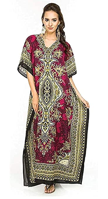 CigainWomen's Kaftan Summer Maxi Kimono Dress Beach Cover Up Ladies Kaftan Sleepwear Viscose Kaftan Night Gown Robe V-Neck Cover Up Red-White