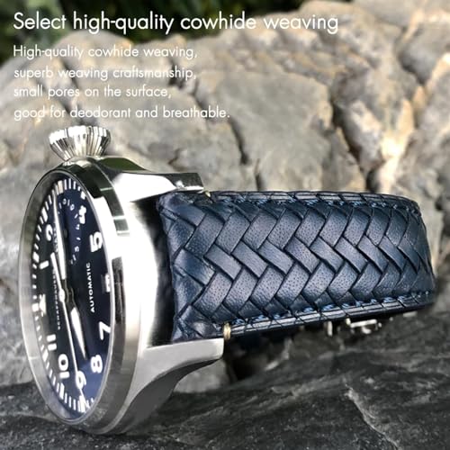 Bracelet de montre en cuir IWC Portugieser en vache tissé bleu 22mm