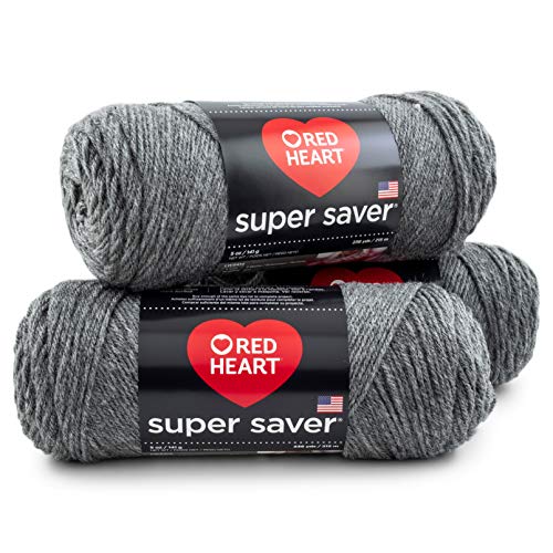 Image of RED HEART Super Saver 3-Pack yarn, GREY HEATHER 3 Pack