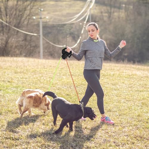 Doppelleine für 2 Hunde - Automatische Hundeleine für 2 Hunde, 360°Verhedderungsfreier Leinenverlängerung Rutschfester Griff Robust Inklusive Beleuchtung Mülleimer Müllsäcken Geeignet für Zwei Hundes
