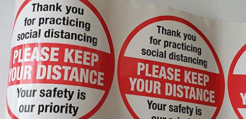Image of Social Distance Safety Tapes Signs, Please Keep Your Distance, 6 inch Circle 50 X ROLL, Pack of 1 ROLL