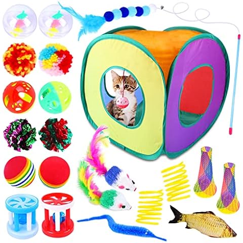 JOTOL Katzenspielzeug Set,22 Stück Katzen Spielzeug,mit Katzentunnel,Federspielzeug,Plüschspielzeug,Spielzeugmäuse Katzen Spielzeug für Kitty ,Welpe,Kätzchen Cover