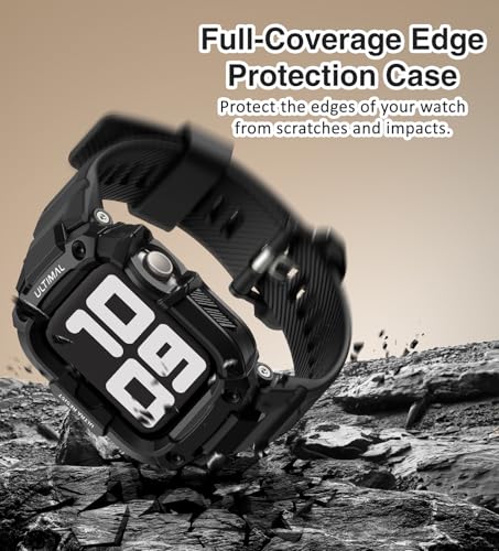 Image of ULTIMAL Rugged Band with Case for Apple Watch 45mm, Military-Grade Shockproof Protective Strap for Men, All-in-One Outdoor Sport Watch Band Compatible with iWatch Series 9 /8 /7 (Black)