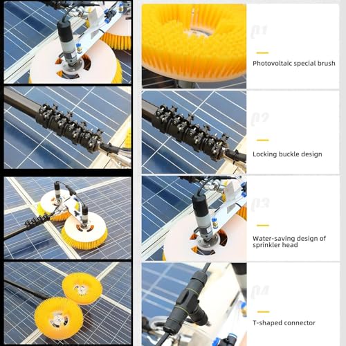 Cepillo Eléctrico para Limpiar Piscinas con Cabezal Ajustable Y Mango Extensible, Panel Solar De 2 M Y Herramienta para Limpiar Ventanas, Kit Eficiente para El Mantenimiento,9M